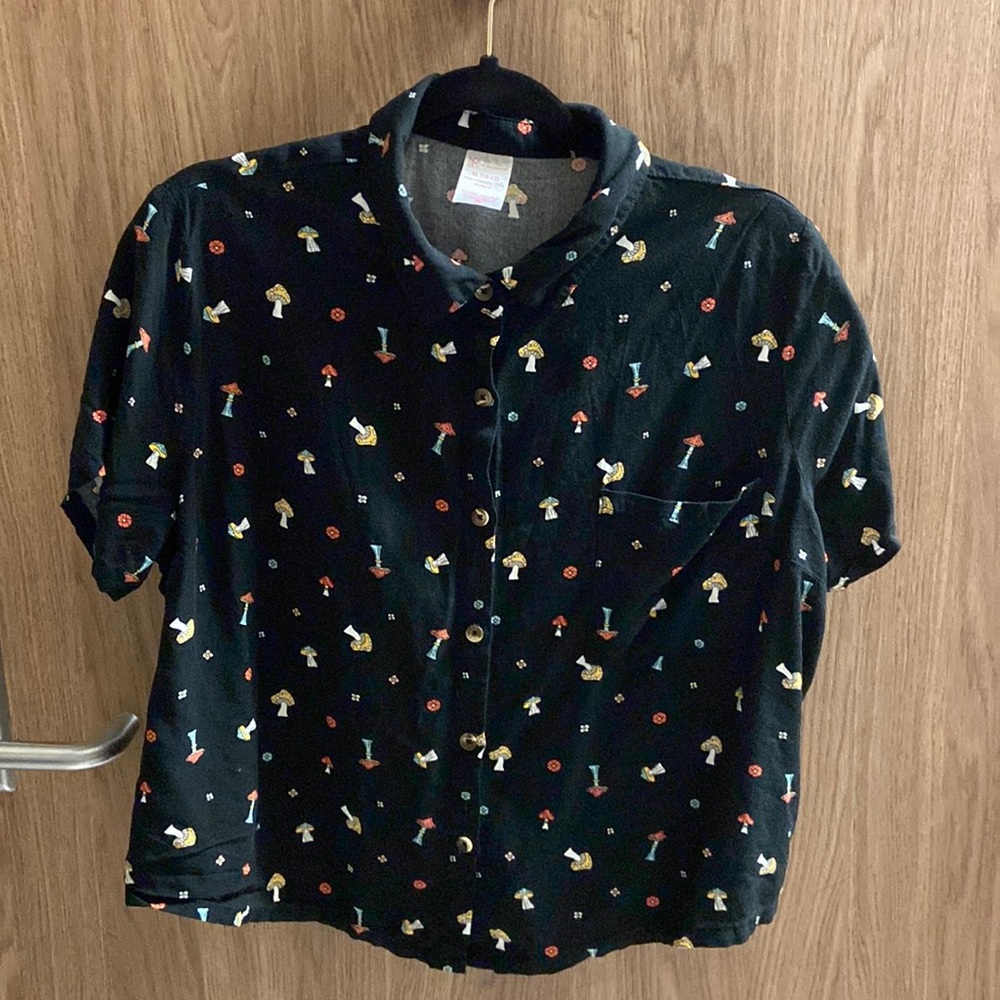 Mushroom and Flower Crop Top Button down